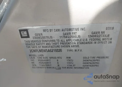 2010 Chevrolet Equinox Lt z USA, uszkodzony, nr VIN 2CNFLNEW5A6219326